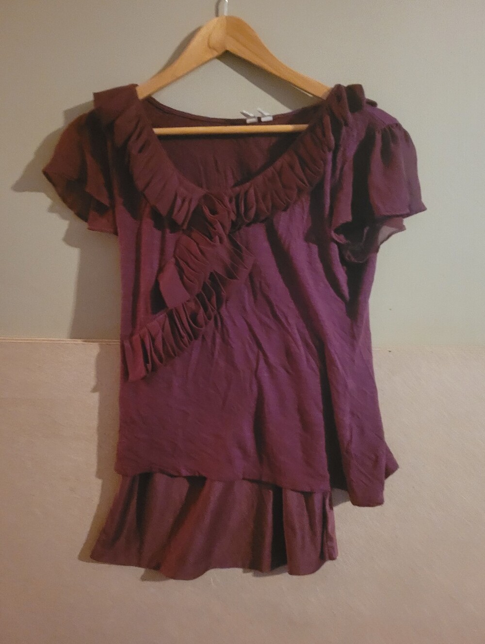 Madison Plum Ruffle Short-Sleeve Blouse S